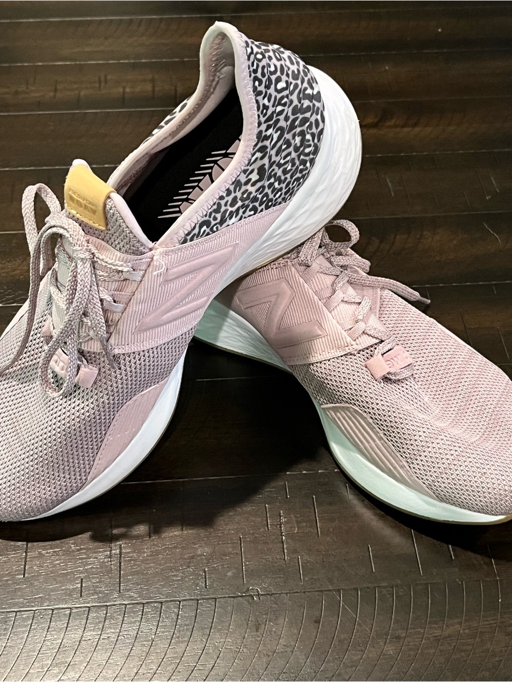 New Balance Women's Pink Mesh Running Sneakers with Leopard Accent size 10